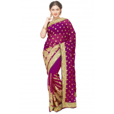 Glamorous Purple Colored Stone Worked Faux Georgette Saree